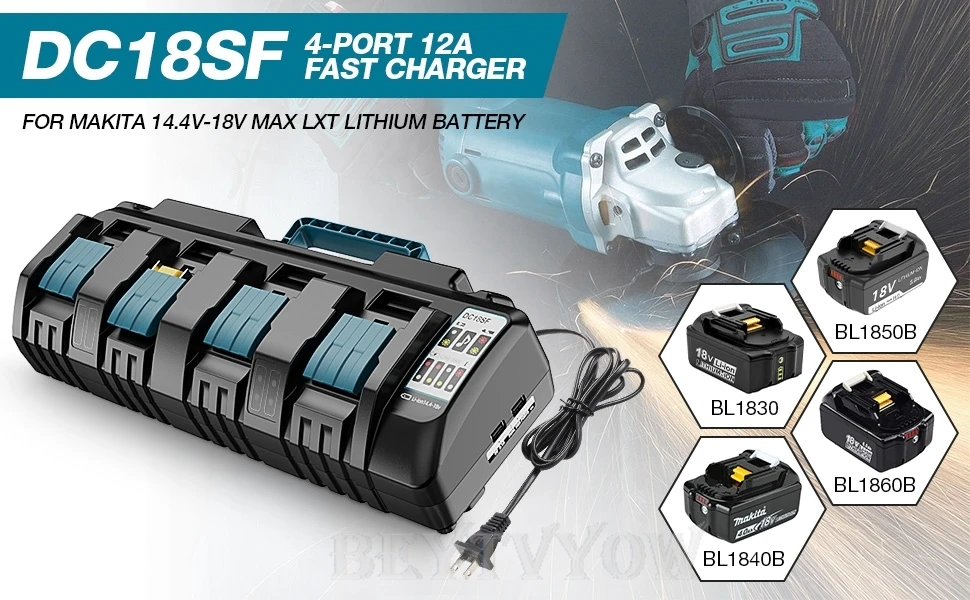 4 Port Battery Charger for Makita 14.4V-18V Lithium Batteries Charger Rapid Char