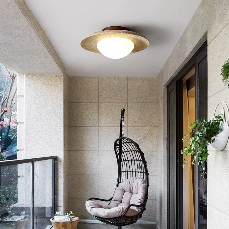 

Led Ceiling Lamp Nordic Modern Stone Wood Cream Style Surface Mounted Light For Porch Balcony Corridor bedroom living room decor