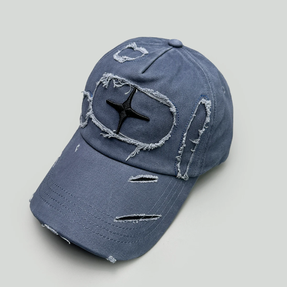 Neue Retro-Baseballkappen mit Kreuzstern-Buchstabenstickerei im Used-Look für Damen und Herren – Vielseitige, modische Schirmmützen mit Sonnenschutz im Ins-Stil – Detail 7