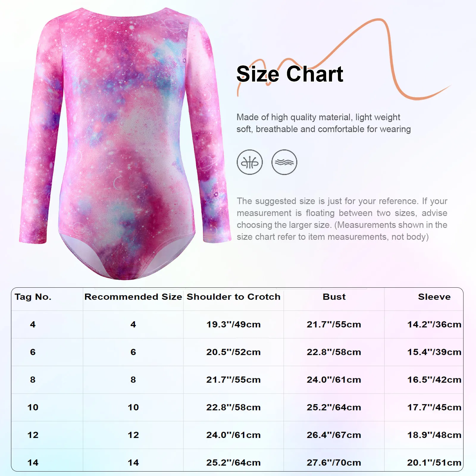 Kids Girls Ballet Dance Performance Costume Round Neck Long Sleeve Printed Leotard Dancewear for Rhythmic Gymnastics Competition