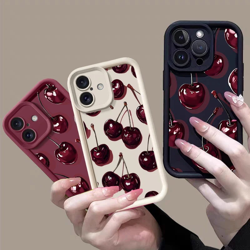 Retro Wine Red Cherry Pattern Phone Case Cover