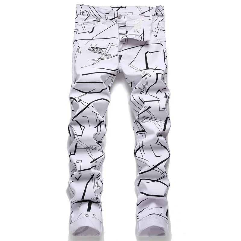 

Men's fashion jeans trendyol streetwear hip hop calca rock printed mens slim jeans
