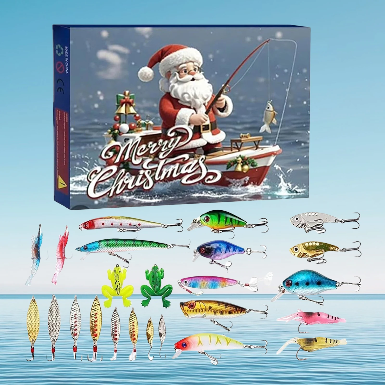Dimensioni 40x15x10 Cm Calendario Dell'Avvento Per Pesca 2023, 24 Giorni Con Esche E Accessori, , Regalo Perfetto Per Pescatori Esche Da Pesca Regalo