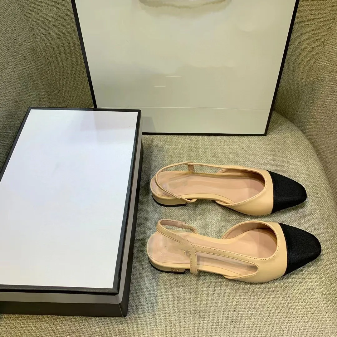 2024 Flat Sole Single Shoes, Genuine Leather Color Matching French Flat Sole Thick Heel High Heels, Single Shoes, Comfortable