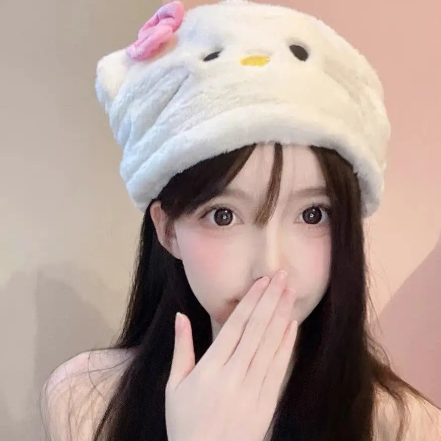 

Hello kitty Hat Cute Sweet Beauty Windproof Warm Hat Raw Autumn and Winter Warm Three-dimensional Hat Winter Plush Hat