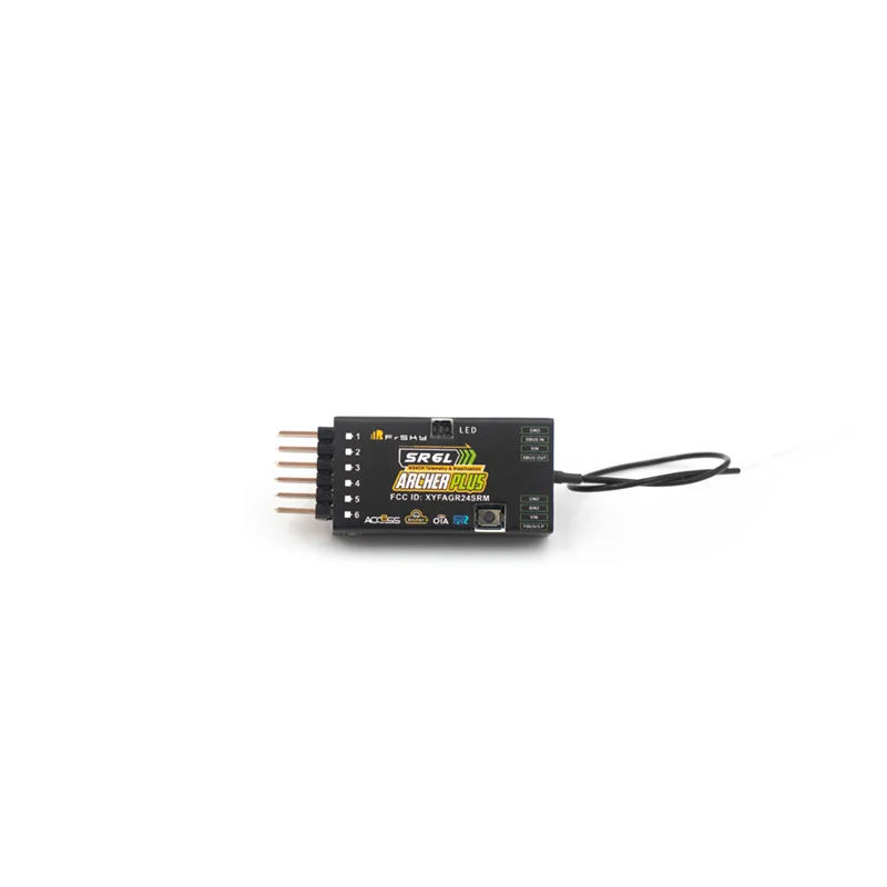 Connecteurs et ports du récepteur FrSky Archer Plus R6L pour avion RC, compatible FBUS et OTA