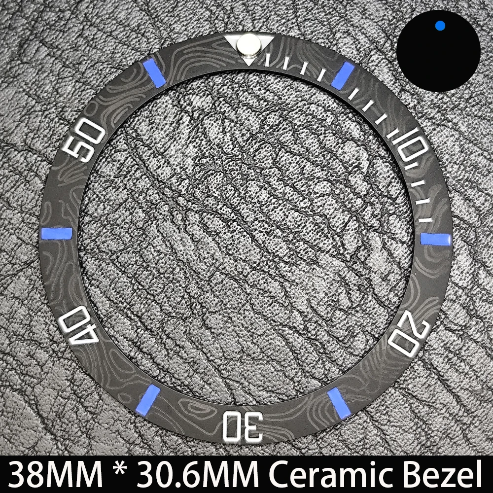 Elegant Blue Luminous Bezel GMT and Diving Watch Insert, Sloping 38mm x 30.6mm Ceramic/Aluminum