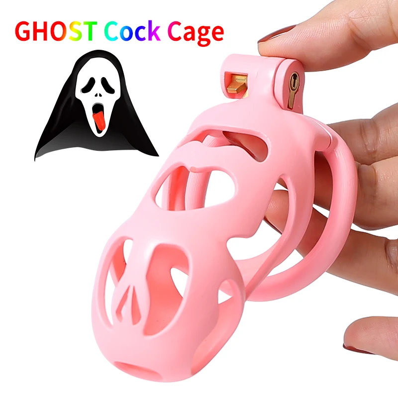 

3D Printing Pink Ghost Cock Cage Abstinence Device BDSM Fetish With Portable Penis Ring Adult Sex Toys