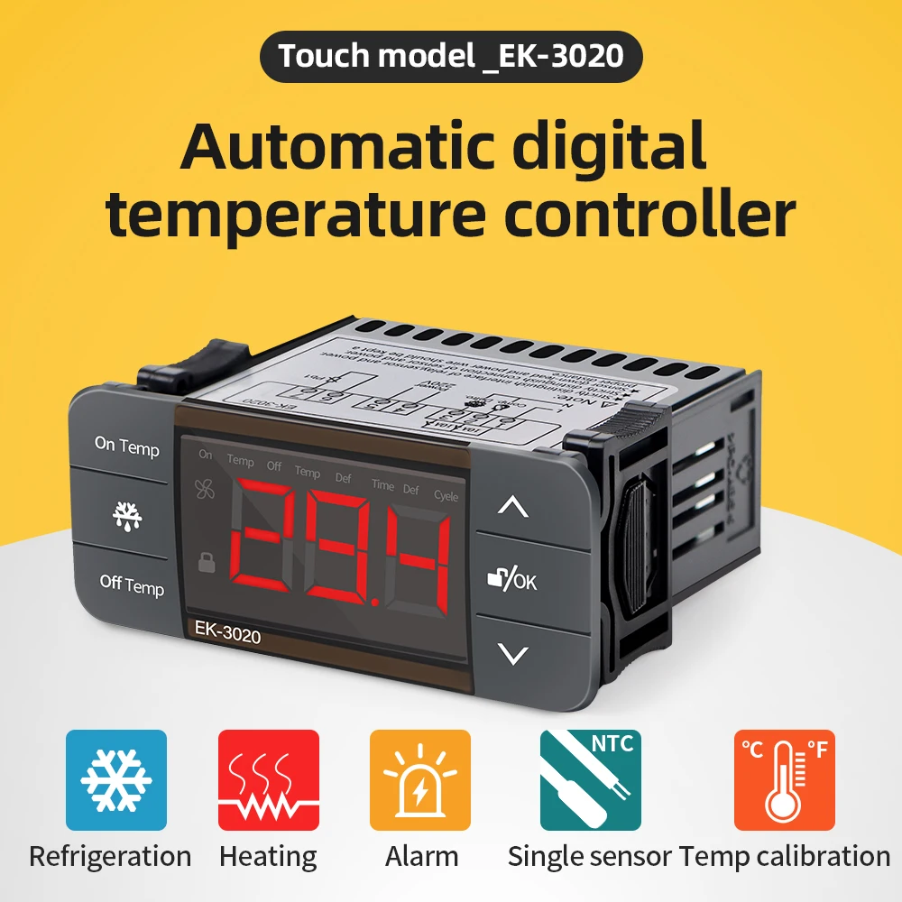 

EK-3020 Digital Temperature Controller Hygrometer Thermostat Two Relay Output 220V For Incubator Heater Cooler With Probe