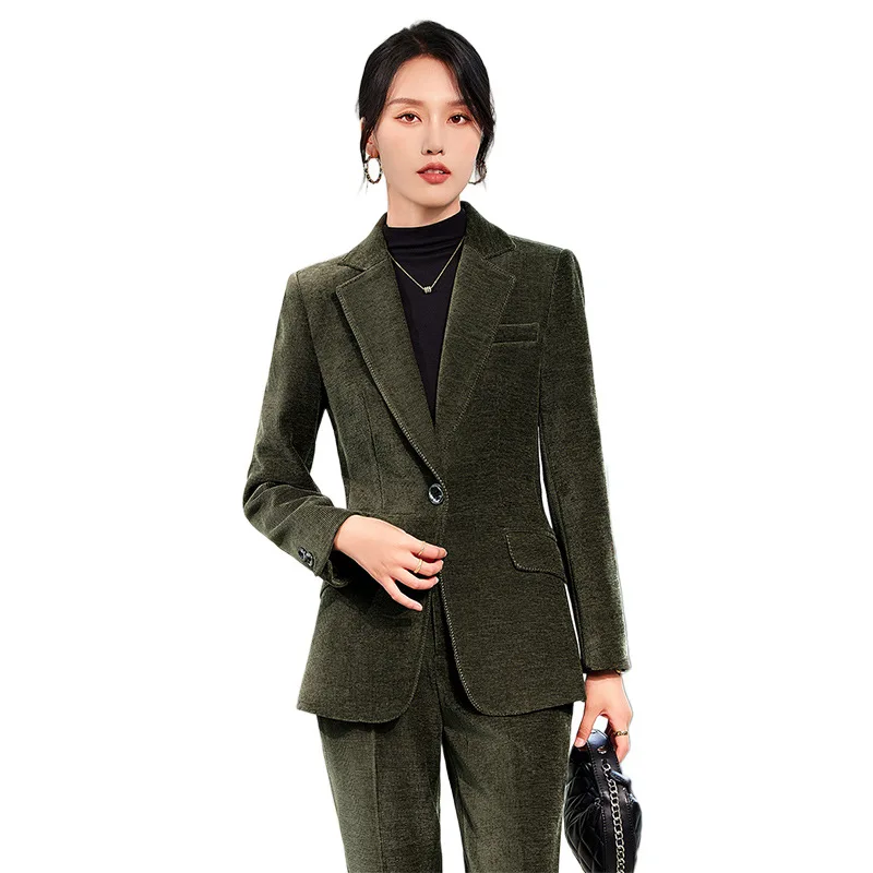 2024 Autumn New Corduroy Elegant Pant Suit Ladies Formal Business