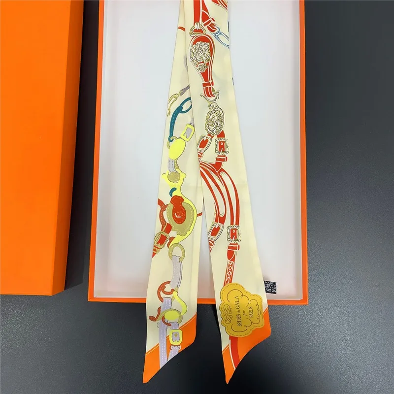 Fashion Women Belt Lock Chain Ribbon Silk Scarf Handbag Handle Wrap Bag Ribbon Scarf Women Girls Head Hair Wrist Decoration 5