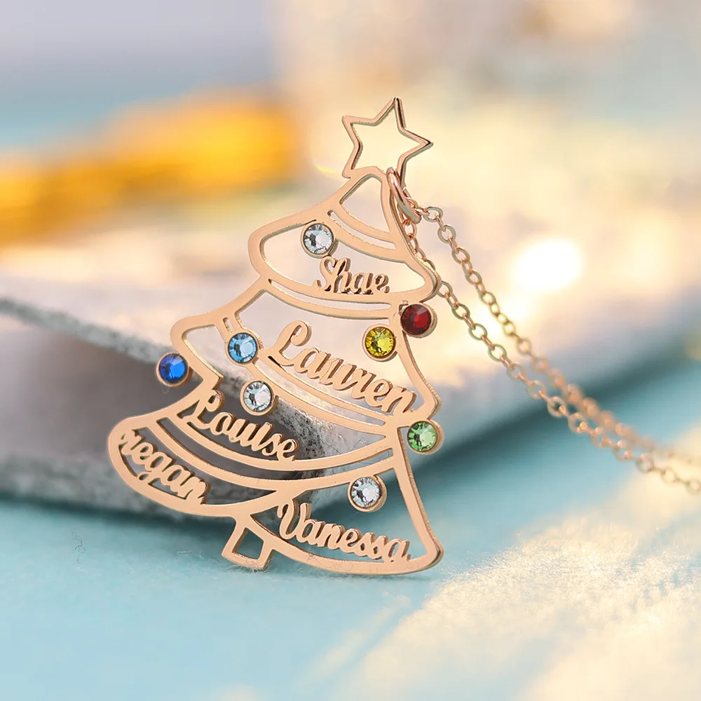 2023 Fashionable S925 Silver Christmas Gifts Custom Name Family Tree Necklace For Kids Wife Personalize 12 Birthstone Jewelry