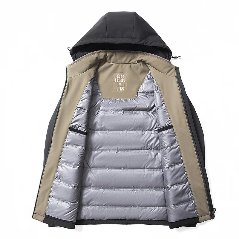 Men Black Navy Down Puffer Parkas With Hood Detachable Design Thermal Fabric Light Weight Puff Basic Coat Winter OOTD Outerwear