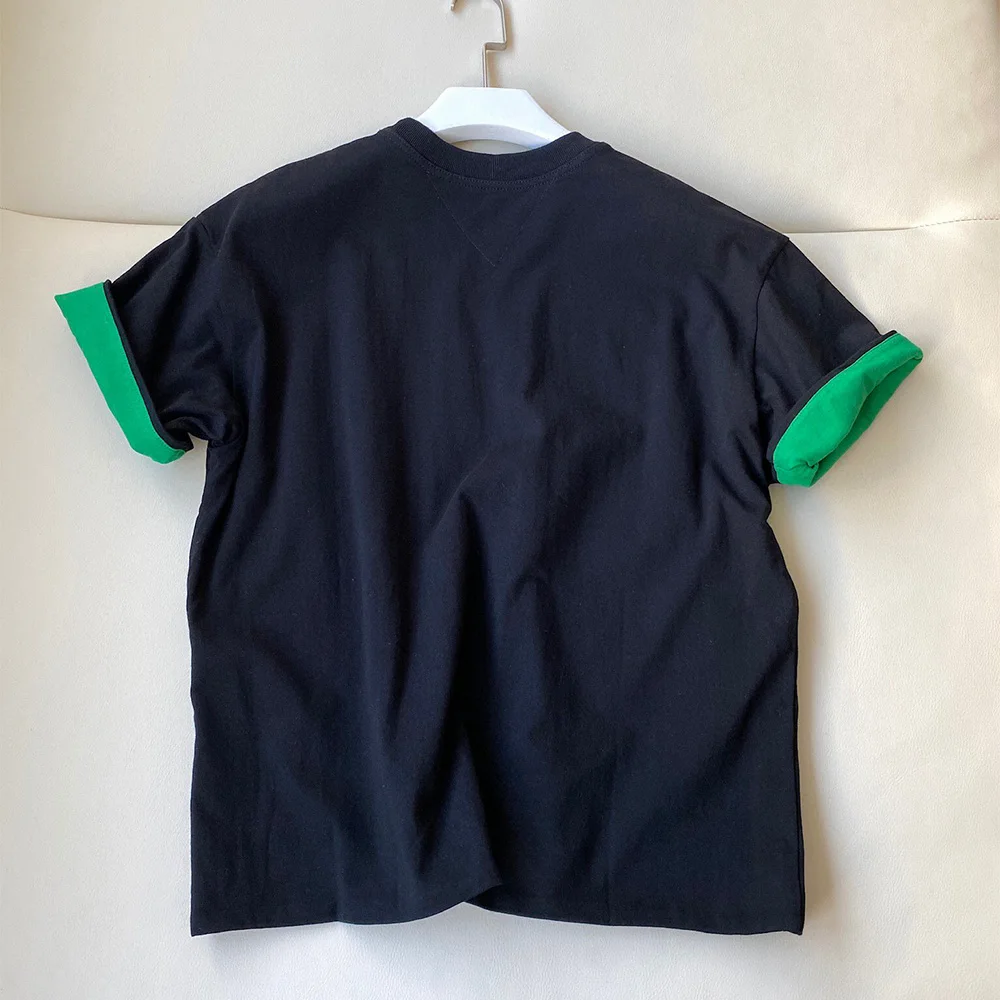NIGO 남성용 더블 루즈 라운드 넥 반팔 티셔츠, 리버서블 반팔 티셔츠, 블랙 패션, nigo3672