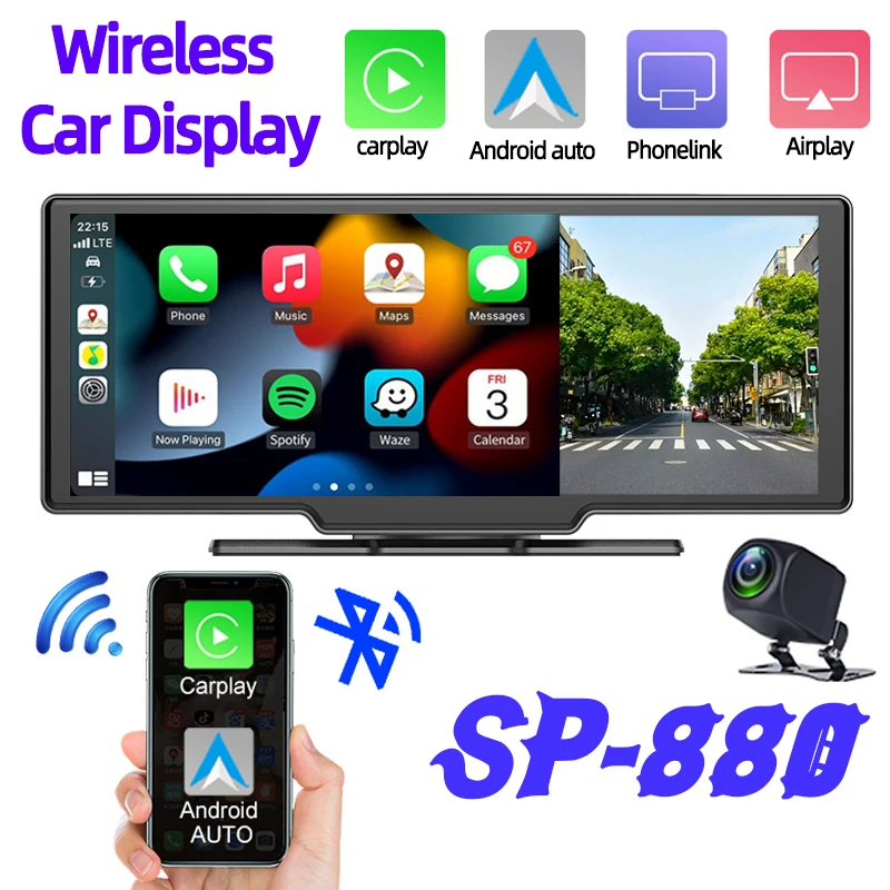 

Автомобильный мультимедийный плеер с монитором 10 дюймов, встроенный видеорегистратор, беспроводной, Android, авто/Autolink, IOS, Carplay/Mirror, AHD, реверсивное видео, Bluetooth