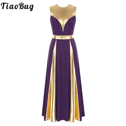 Women Sleeveless Lyrical Dance Dress Zipper Color Block Church Worship Dance Dress Ballet Ballroom Dancewear Performance Costume