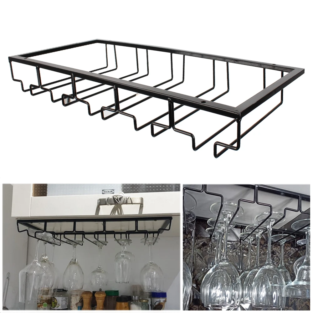 Wine Glass Holder Rack Stemware Stand Hanging Shelf Bar Tool Under Cabinet Glass Goblet Iron Rack