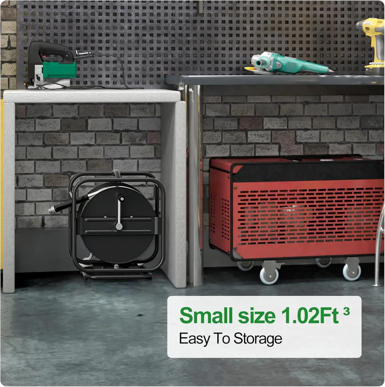 Heavy Duty Metal Garden Hose Reel With 100 Ft 304 Stainless Steel & Aluminum Nozzle, Wall Mount/Floor Water Pipe Spool