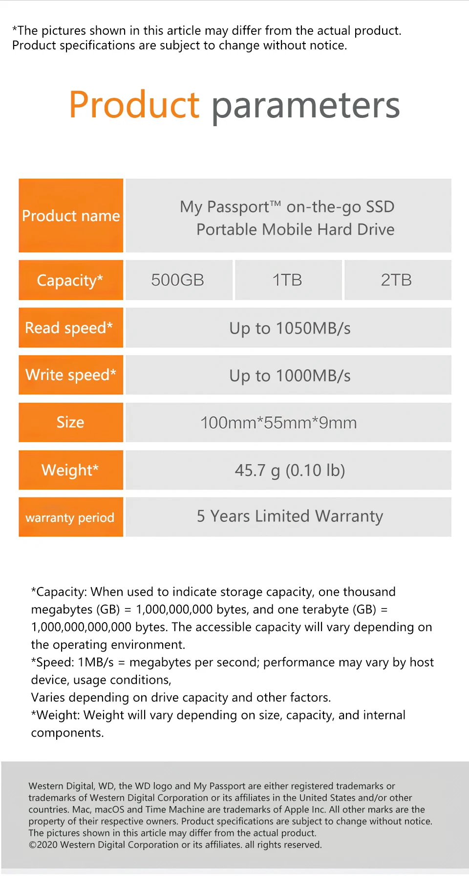 Western Digital My Passaport SSD Externo Portátil External portátil: 500GB - 1TB - 2TB - 4TB
