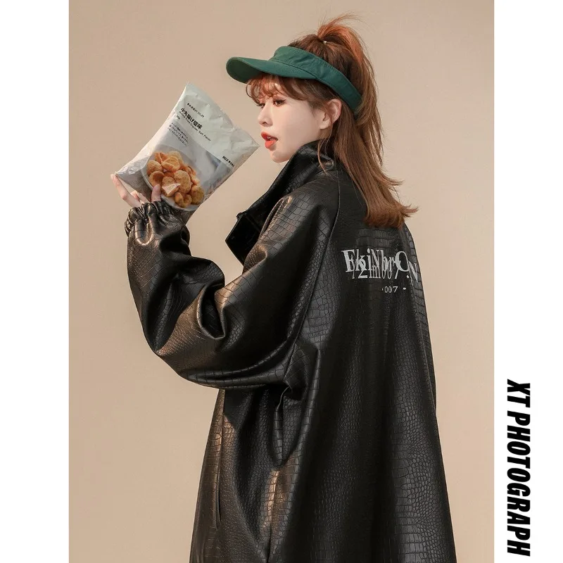 Новая нейтральная женская кожаная куртка, Повседневная Свободная парная куртка в китайском стиле из искусственной кожи, женская модная простая куртка для дам