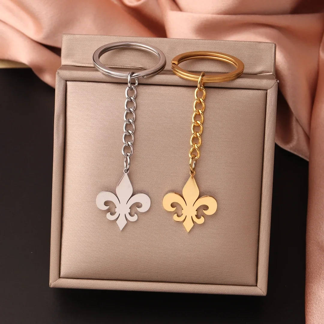 Stainless Steel Fleur De Lis Keychain Pendant Flower Lily Saint - Main Image