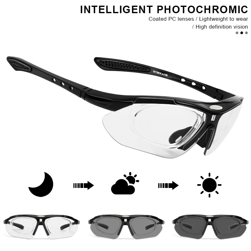 RIDERACE Cycling Sunglasses Photochromic for Men Sun Glasses MTB Mountain Bike Eyewear Sports Cycle Road Bicycle Goggles UV400