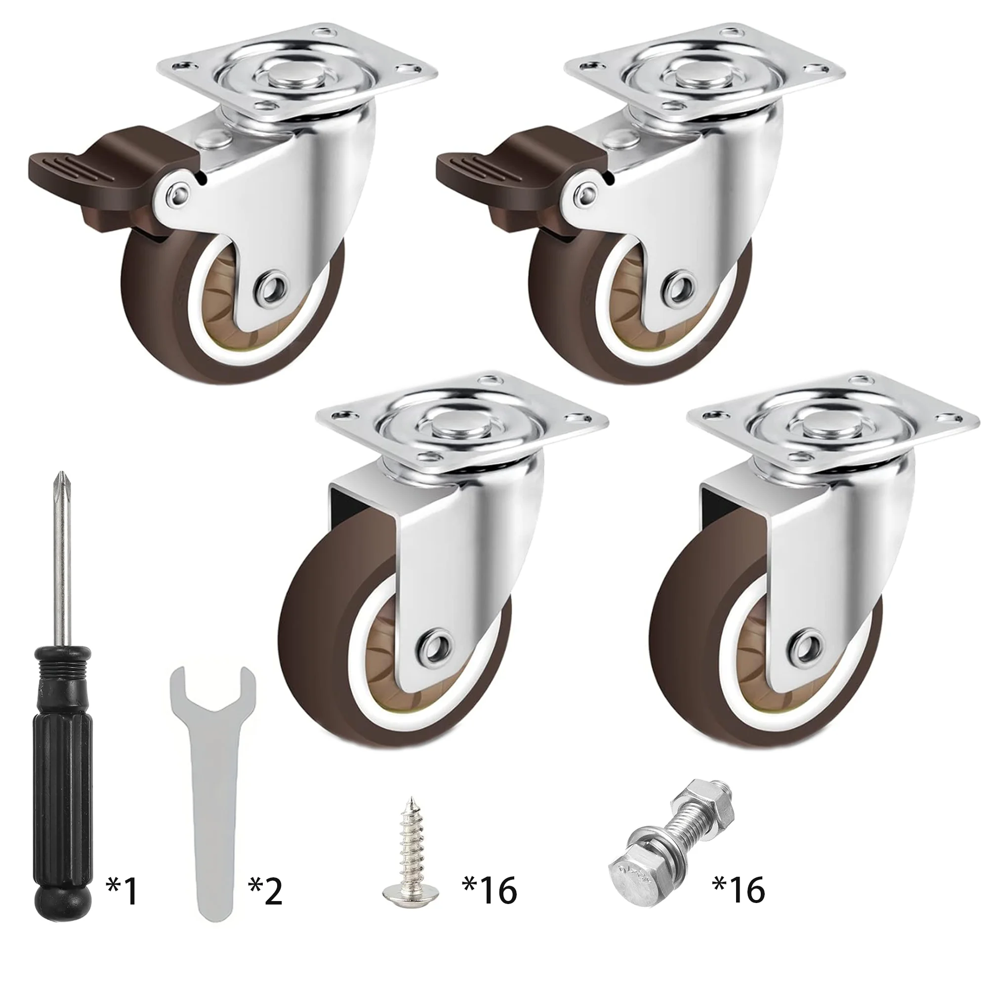 10-Pack 2.5 Inch Flat Metal Caster Wheel - Gold plating --
