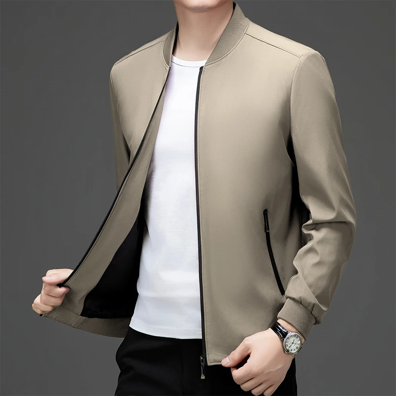 Fashion Stand Collar Zipper Solid Color Casual Business Coats Men Clothing 2024 Autumn New Loose All-match Tops Korean Jackets