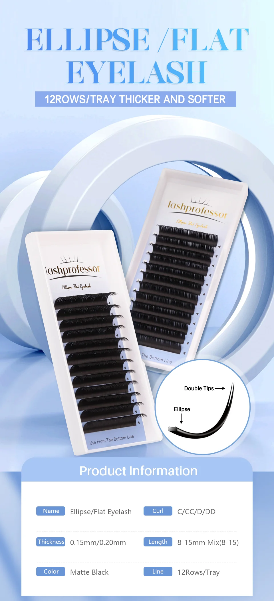 Lash professor Ellipse flache Wimpern doppelt geteilte Spitzen c cc d dd 0,15mm 0,20mm matte flache Wimpern Make-up Wimpern Faux Nerz Wimpern – Detail 1