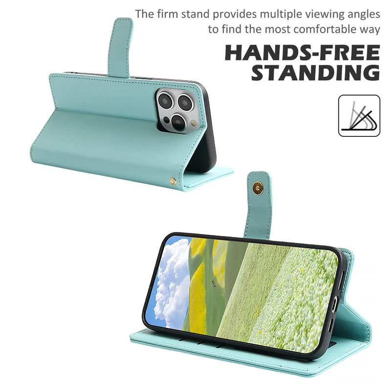 Checkered Leather Flip Wallet Phone Case with Card Slot and Stand