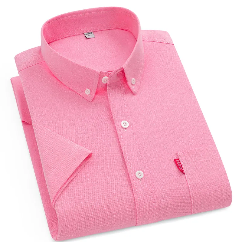 BAMBBOPLE Men's Summer Shirts Short Sleeve 100% Cotton Luxury Oxford White Yellow Red Business Formal Dress Shirt Big Size 5XL
