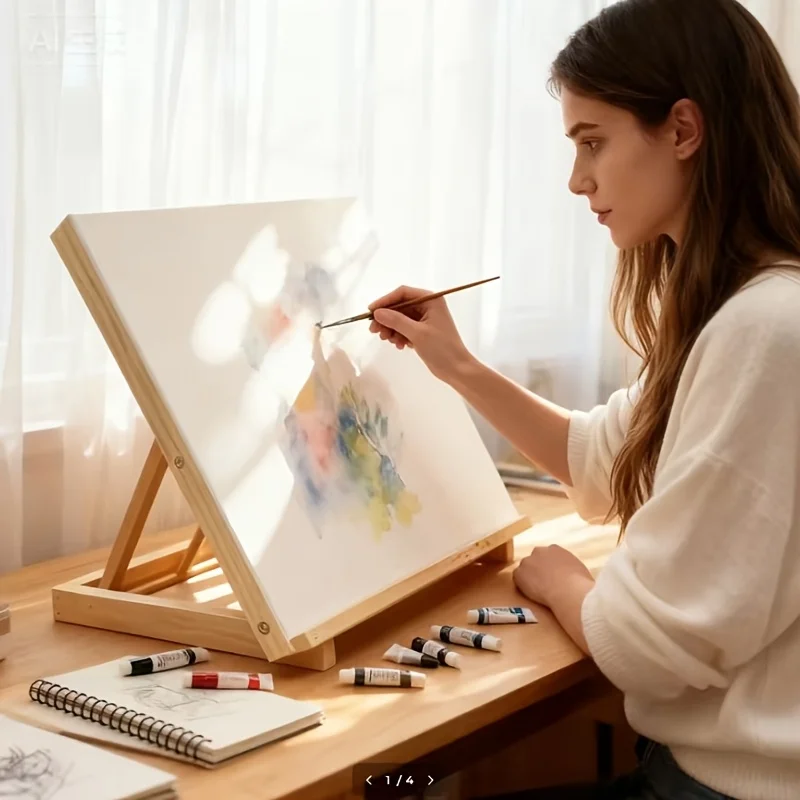Tavolo da Disegno in Legno Regolabile, Cavalletto Portatile A3 per Pittura all'Aperto