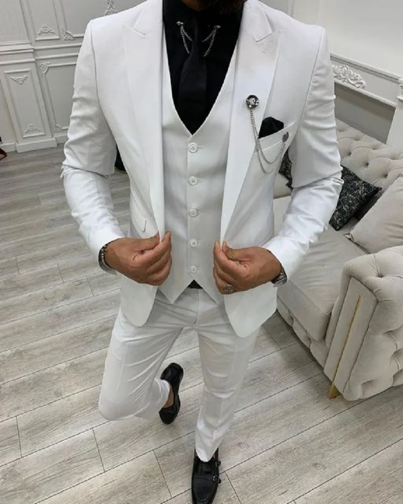 Slim Fit Men Suits Costume Homme Wedding Tuxedo Prom Terno Masculino Blazer Groom Wear 3 Pieces Jacket+Pant+Vest
