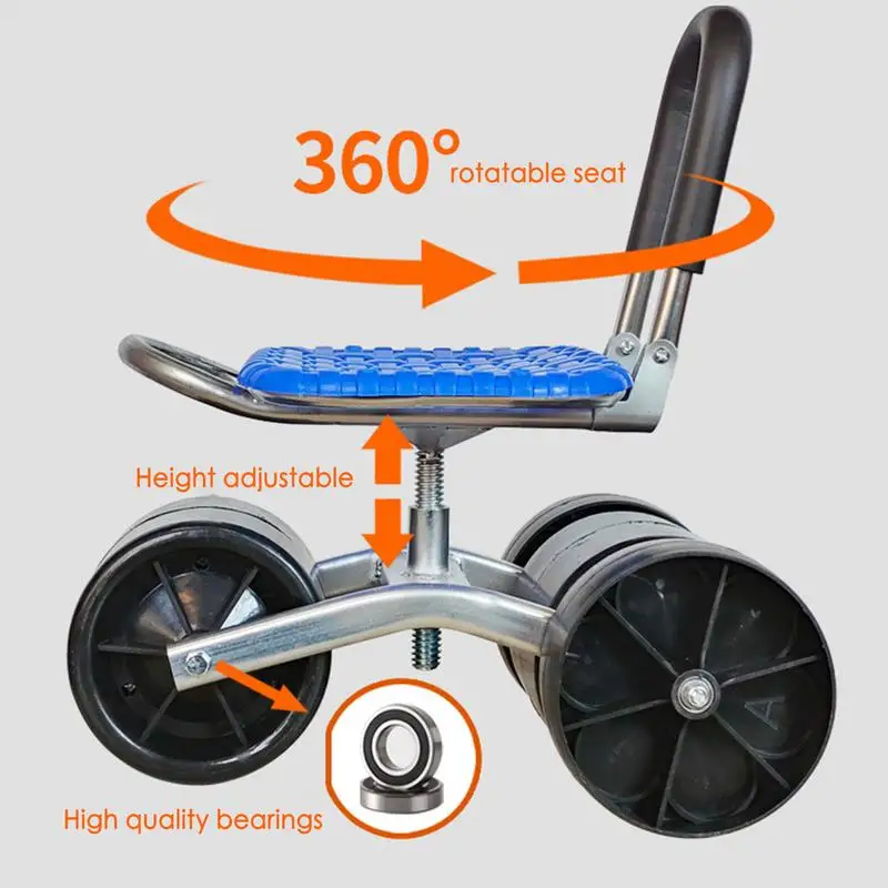 Outdoor Garden Workseat Foldable Gardening Seat With Adjustable Height Rolling Stool Smooth Gardening Workseats