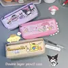 Cartoon Anime Kuromi Melody Cinnamoroll Student Double Layers Pencil Case Kawaii Pompompurin Kids Stationery Storage Bag Pen Bag 1