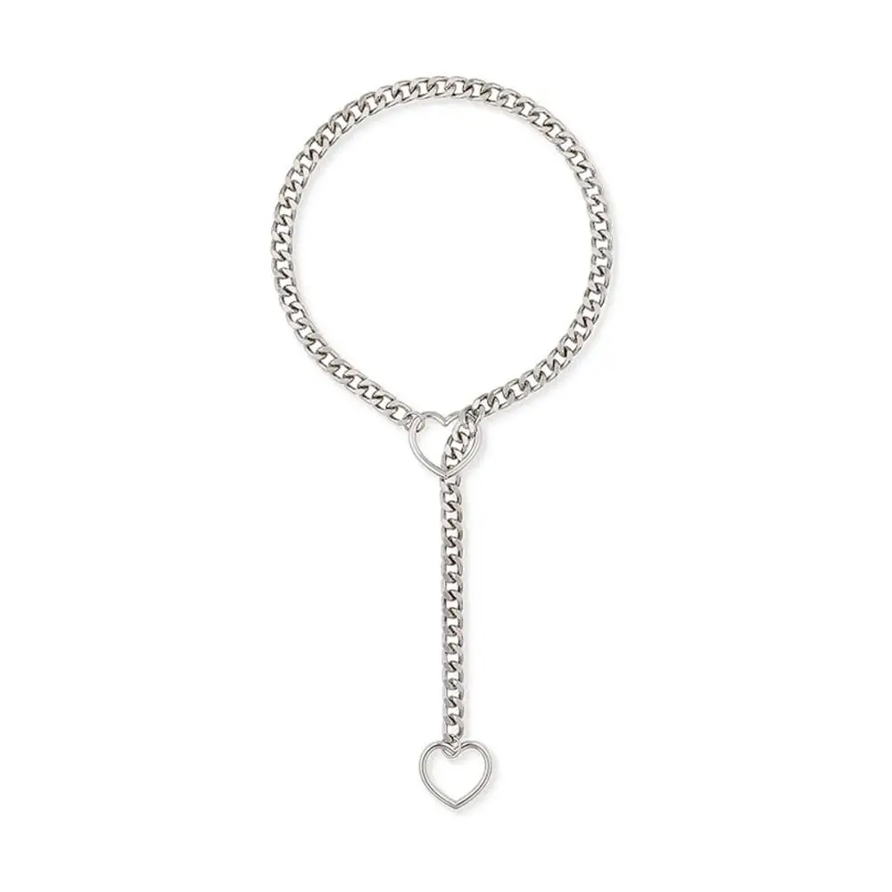 

Heavy Lariat Heart Necklace Personality Punk Rock Stainless Steel Slip Chain Ring Slipchain Choker Collar For Women Men
