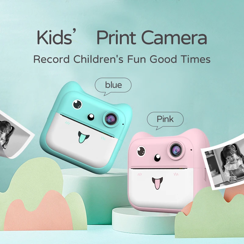 Mini Fotocamera Digitale per Bambini con Stampante e Giochi, Carina Rosa e Blu, Stampa Istantanea, Regalo per Bambini e Bambine 4-12 Anni - immagine 2
