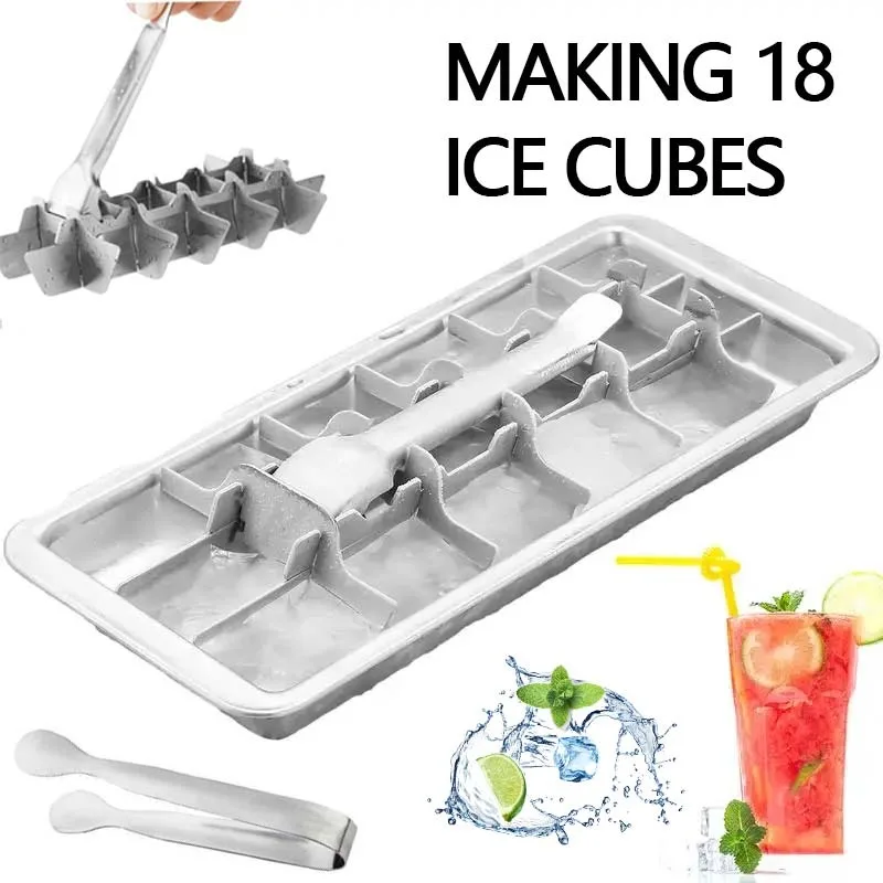 2-Pack Stainless Steel Ice Cube Trays With Easy-Release Lever - 18 Cubes Each, Ideal For Whiskey & Cocktails