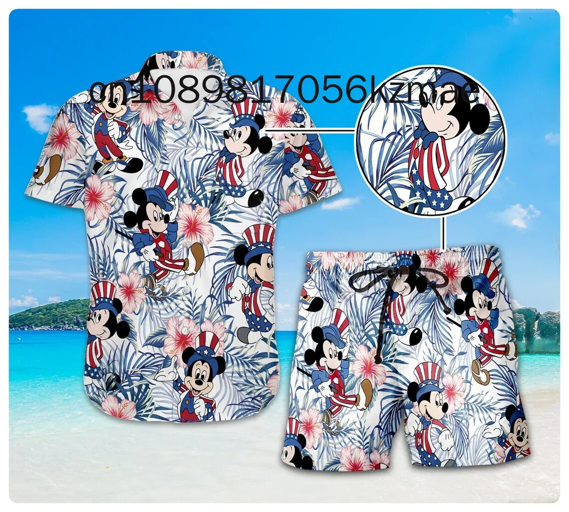 Mickey And Friends Cruise Hawaiian Shirt Shorts Set Casual Beach Short Sleeve Set Disney Beach Shorts Retro Button Shirt 5