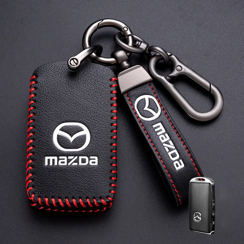 Leather Car Key Cover Case Keychain Ring Protection Shell For Mazda 3 Alexa CX30 CX-4 CX5 CX-5 CX8 CX-8 CX-30 CX9 CX-9