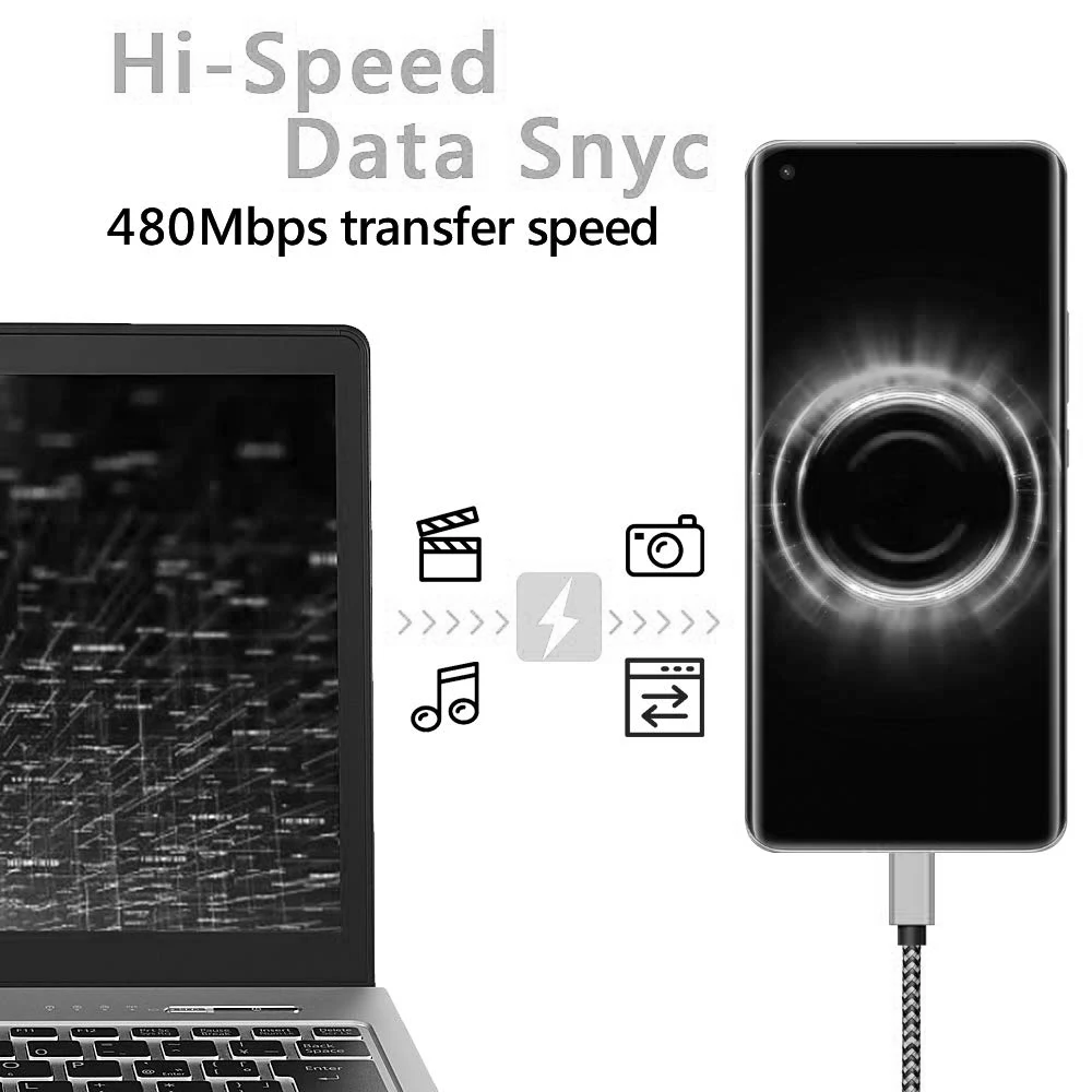 USB Type C Charger Cable Date Sync Fast Charging Nylon Braided Wire Charger Cable For Samsung Huawei Android Type C Mobile Phone