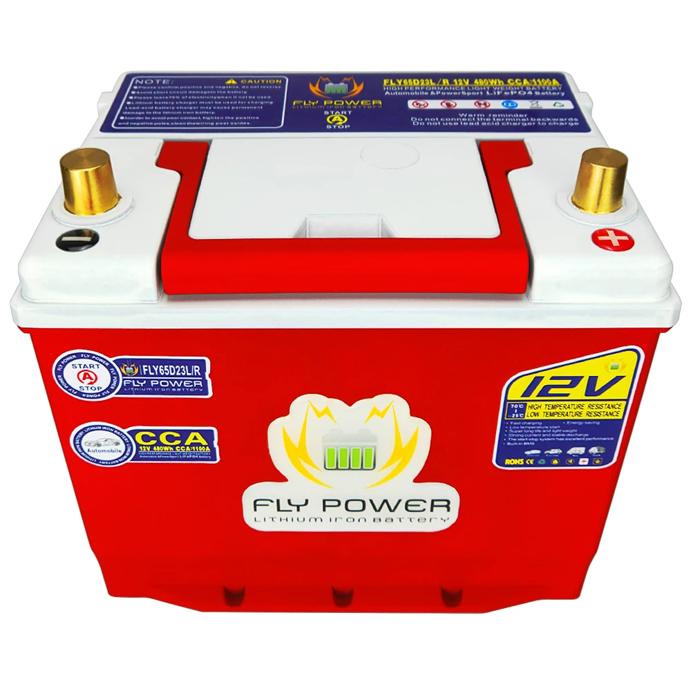FLY65D23L/R High Power 12V 480Wh CCA1100A Automobile Lithium Iron Battery With BMS Voltage Protection LiFePO4 Battery