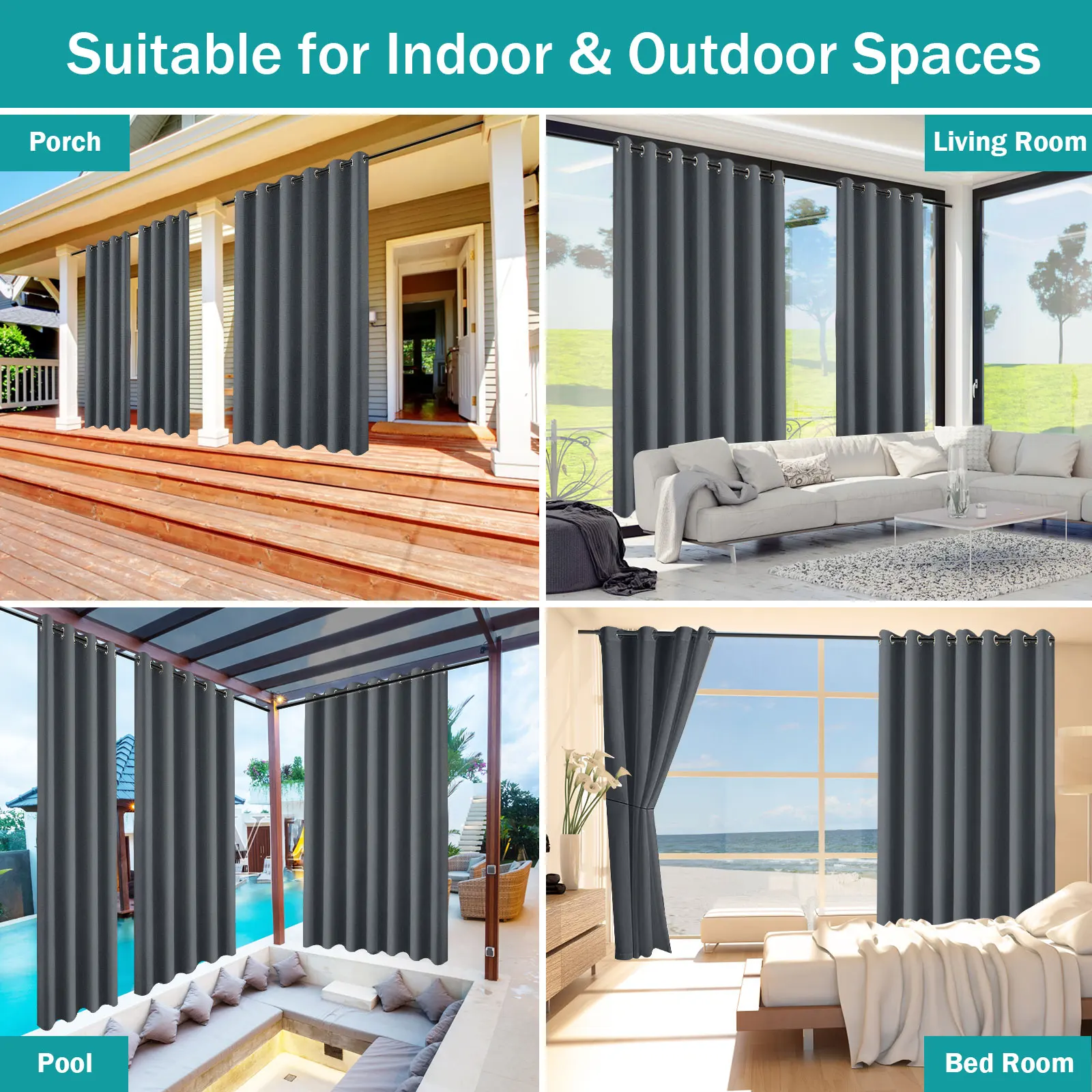 Outdoor Curtains Waterproof Garden UVexterior Curtain Sunlight Blackout Curtain for Patio Porch Pergola Covered Terrace Gazebo - Image 3