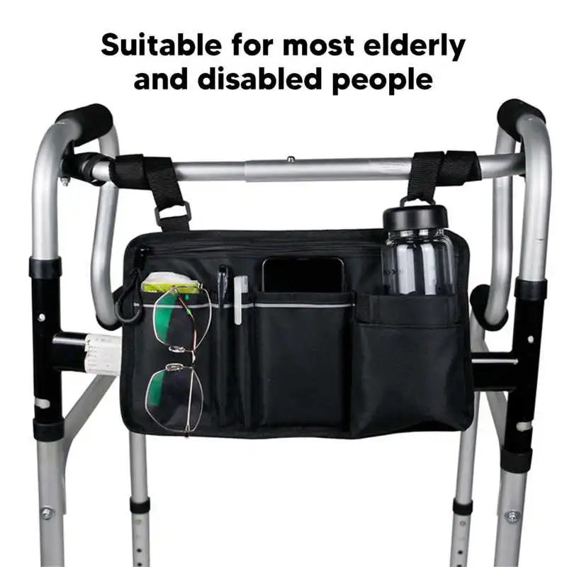 Wheelchair Armrest Side Storage Bag Waterproof Portable Pocket with Reflective Strip for Seniors Elderly Wheelchair Accessories 2