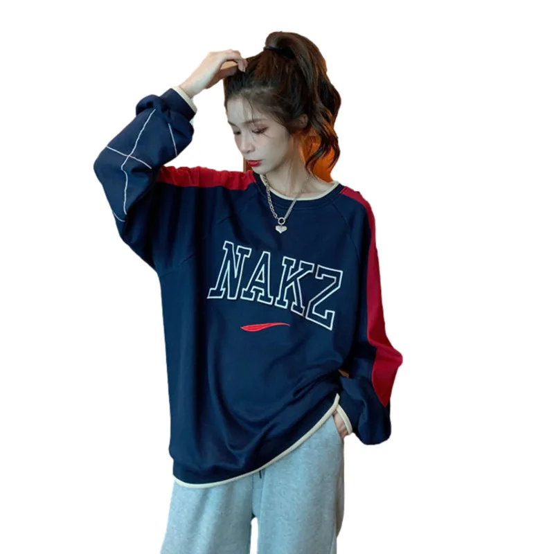 

Ladies Spring Autumn New Retro V-neck Letter Print Sweatshirt Loose Hip Hop Fresh Clothes Thin Jacket Fashion Basic Harajuku