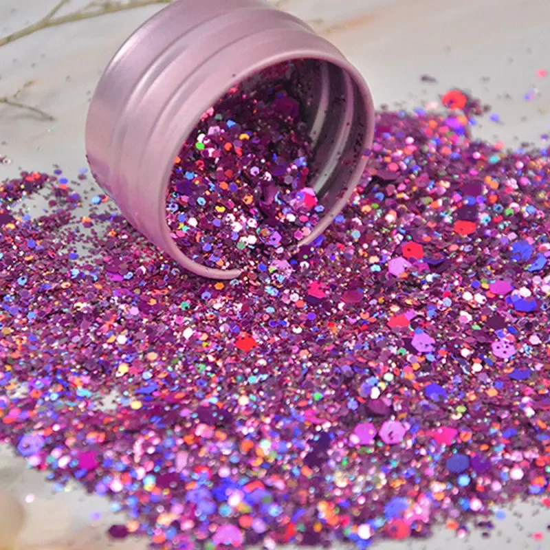 Iridescent Nail Art Sequins Silver Nail Chunky Glitter DIY Chrome Powder Sparkly Hexagon Chunky Flakes Manicures Decorations