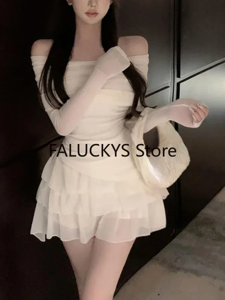 2023 Autumn Sweet 2 Piece Set Office Lady Casual Outwear Elegant Blouse + Women Evening Party Slim Mini Skirt Korean Fashion