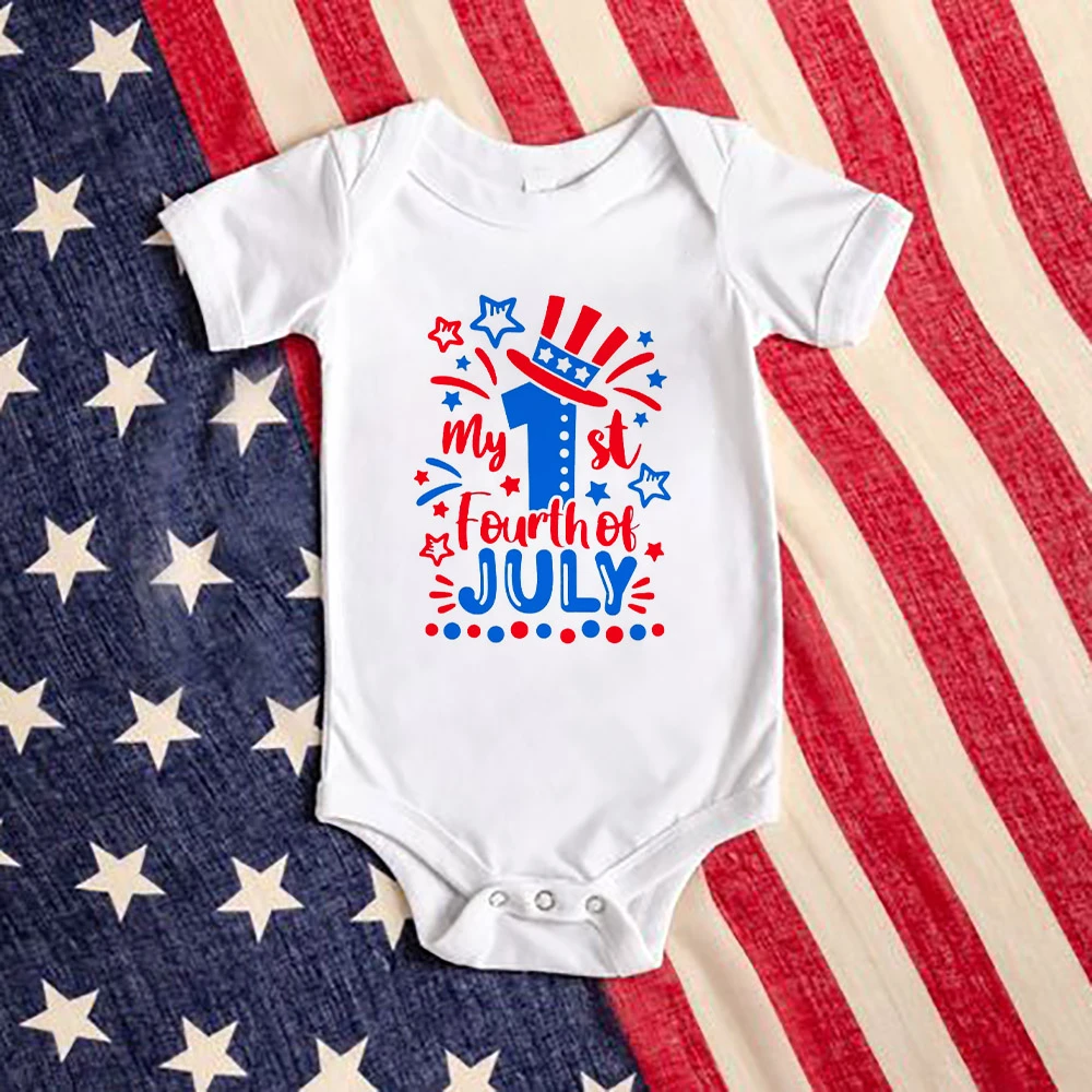 My 1st Fourth of July Newborn Outfits Baby Boys Girls First 4th of July Bodysuits Infant Jumpsuits Toddler Firework Romper Cotton baby suit