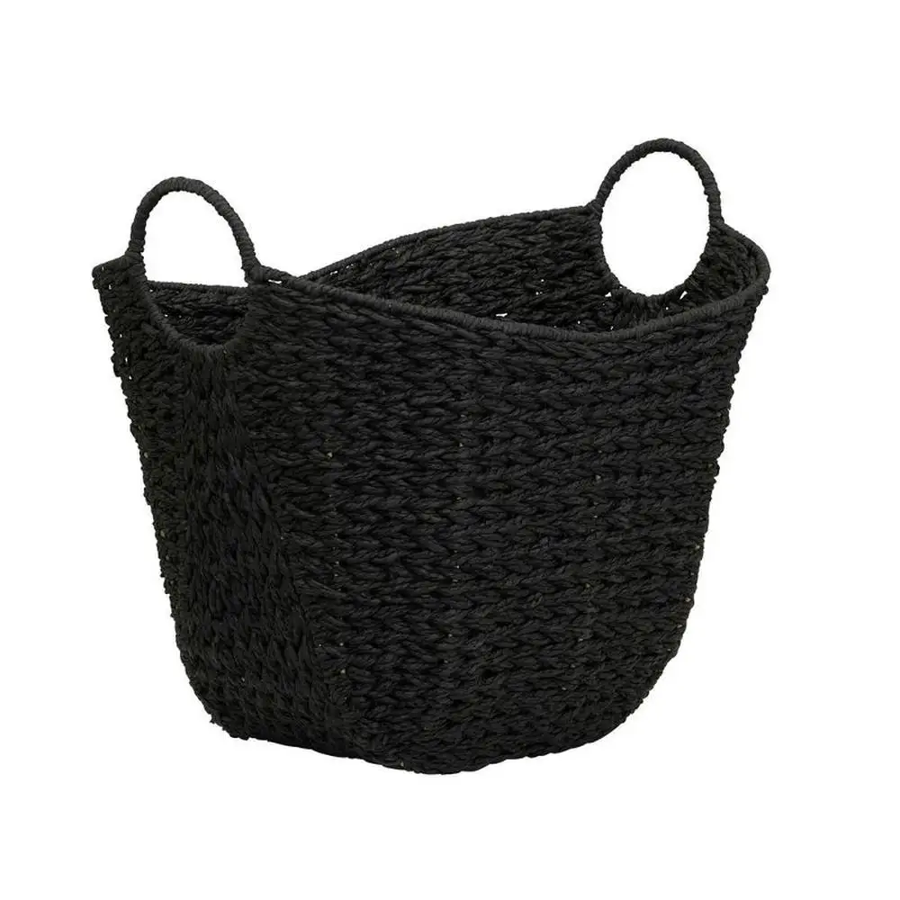 

Black Paper Rope Scoop Basket with Handles 17.3" Tall Magazine Storage & Organization Lightweight & Durable Modern & Luxe Look