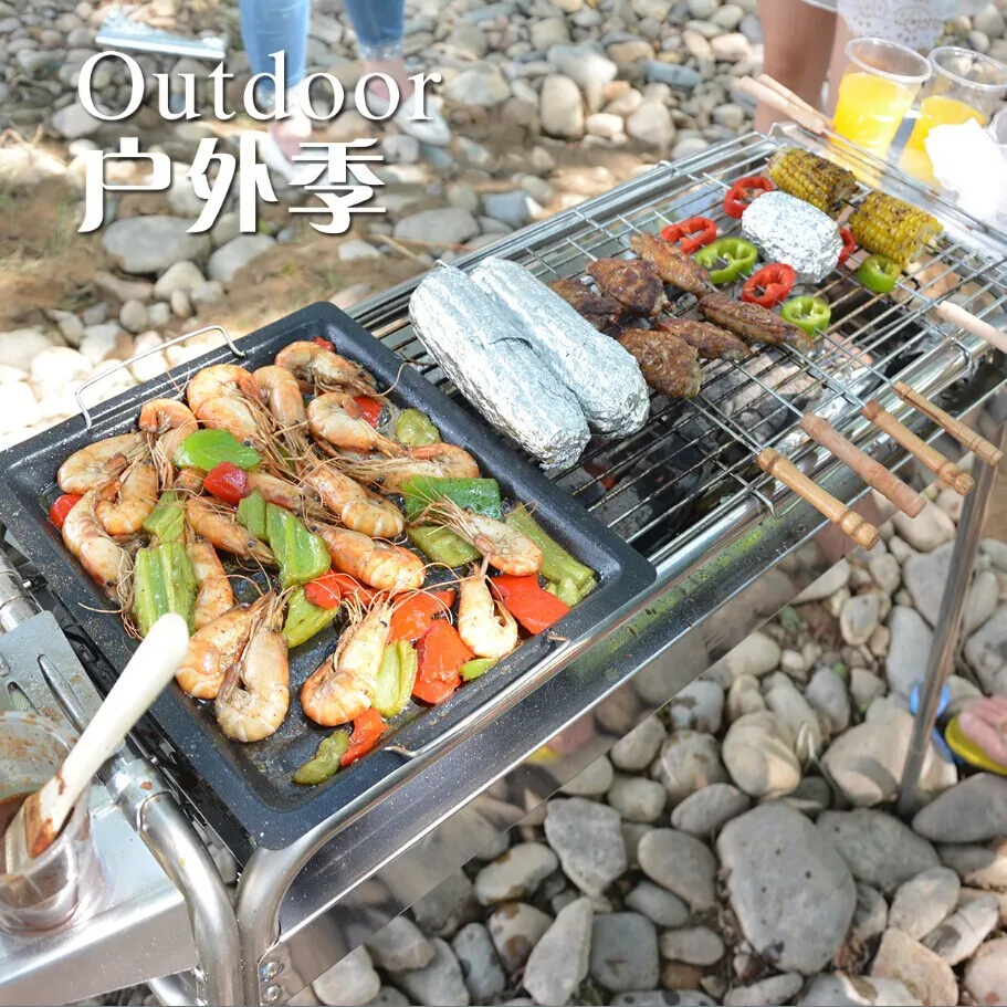 Stainless Steel Bbq Grill With Thickened Commercial Charcoal Stove Outdoor Home Outdoor Portable Tool